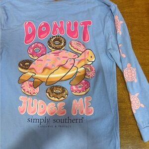 Simply Southern Kids Long Sleeve Blue Tee with Pink Donut Turtle